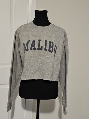 Brandy Melville Grey 'Malibu' Cropped Crewneck Sweatshirt